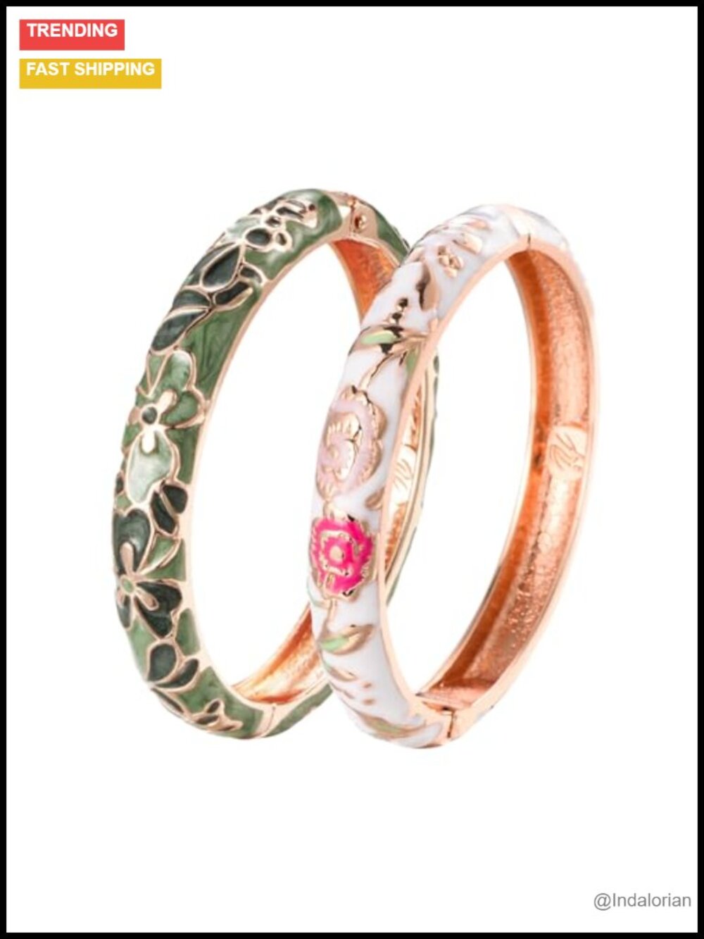 Fashion Cloisonne Bracelets Set Plated Enameled Spring Hinged Metal Cuff